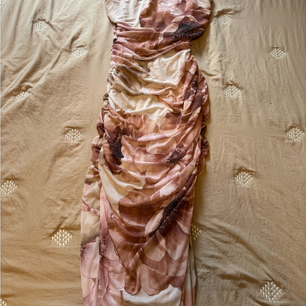 Windsor Strapless Floral Dress in Pink and Cream